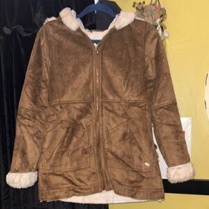 Abercrombie Kids Brown Hooded Jacket with Faux Fur Lining